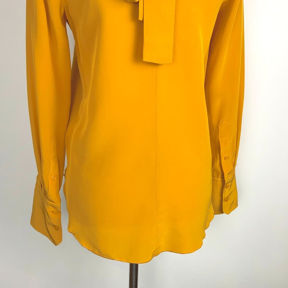New A.L.C. Sophie 100% Silk Draped Tied Neck Yellow Blouse Sz 0 - 4 - Picture 7 of 16
